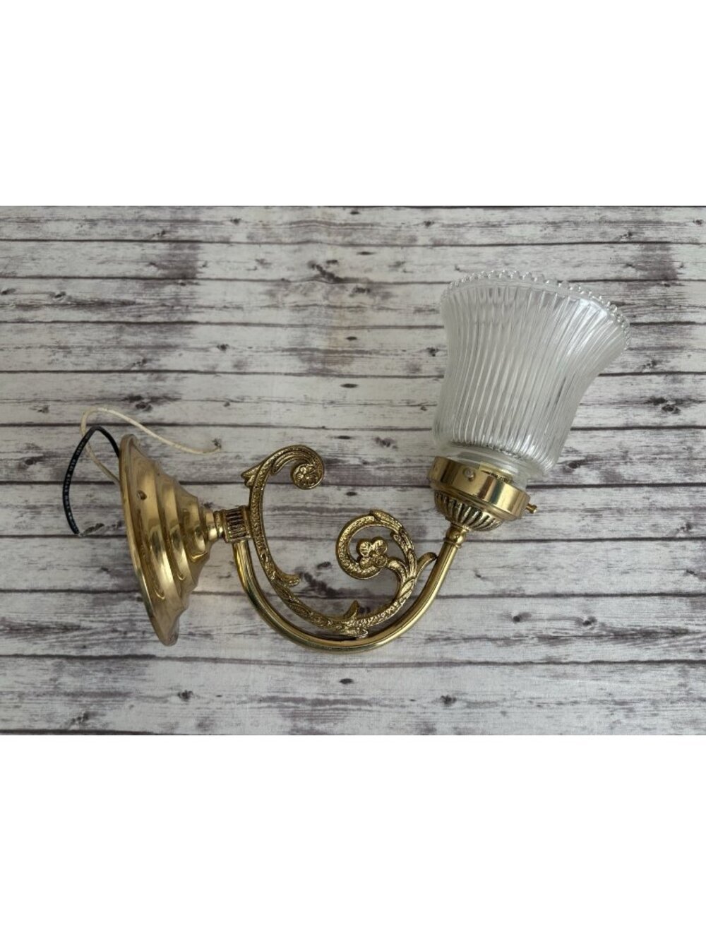 Vintage Style Antique Gold Brass Single Wall Light Clear Globe Wired Art Nouveau